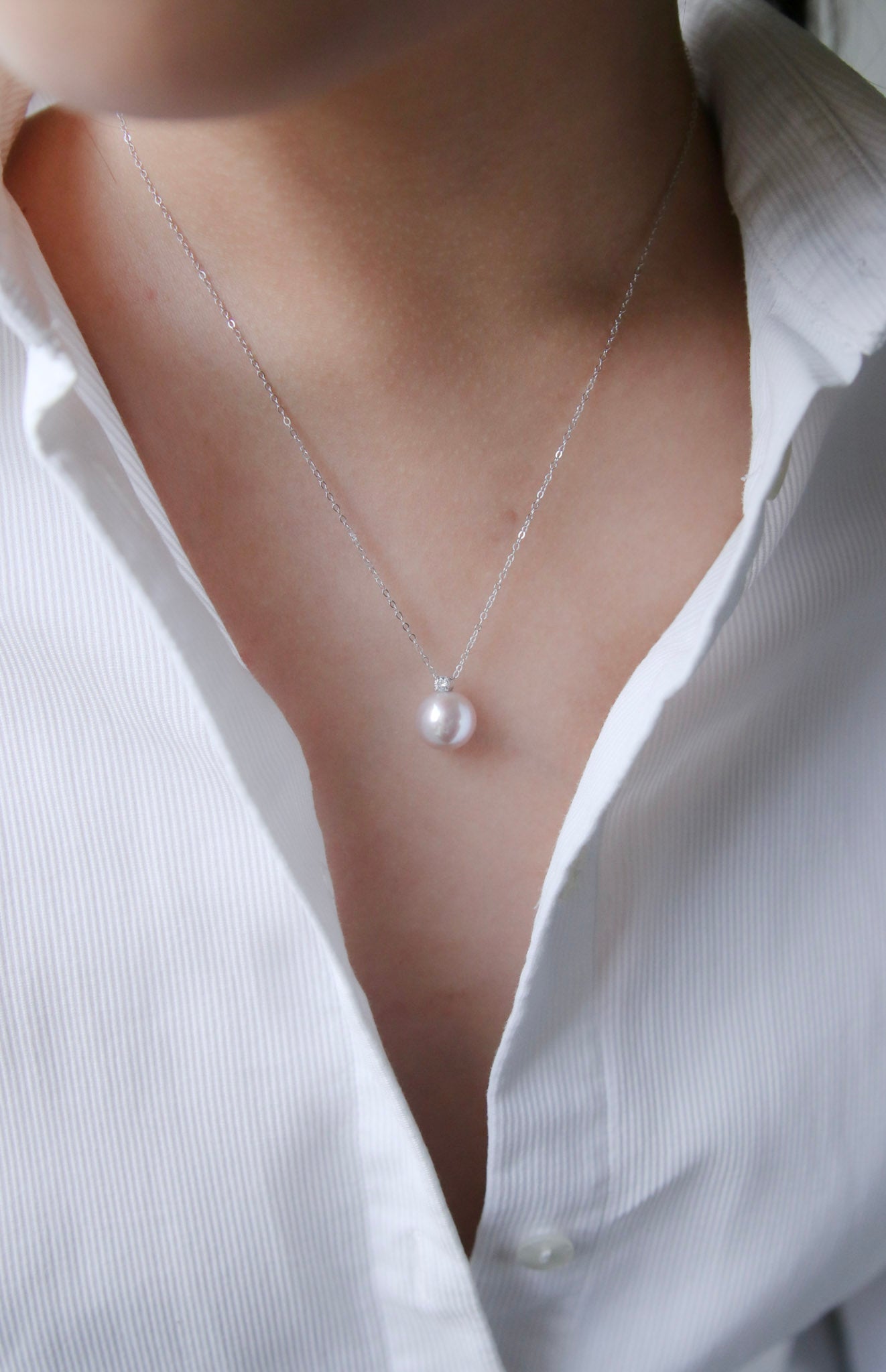 Zartrosa Perlenanhänger mit verstellbarer Kette, Solo