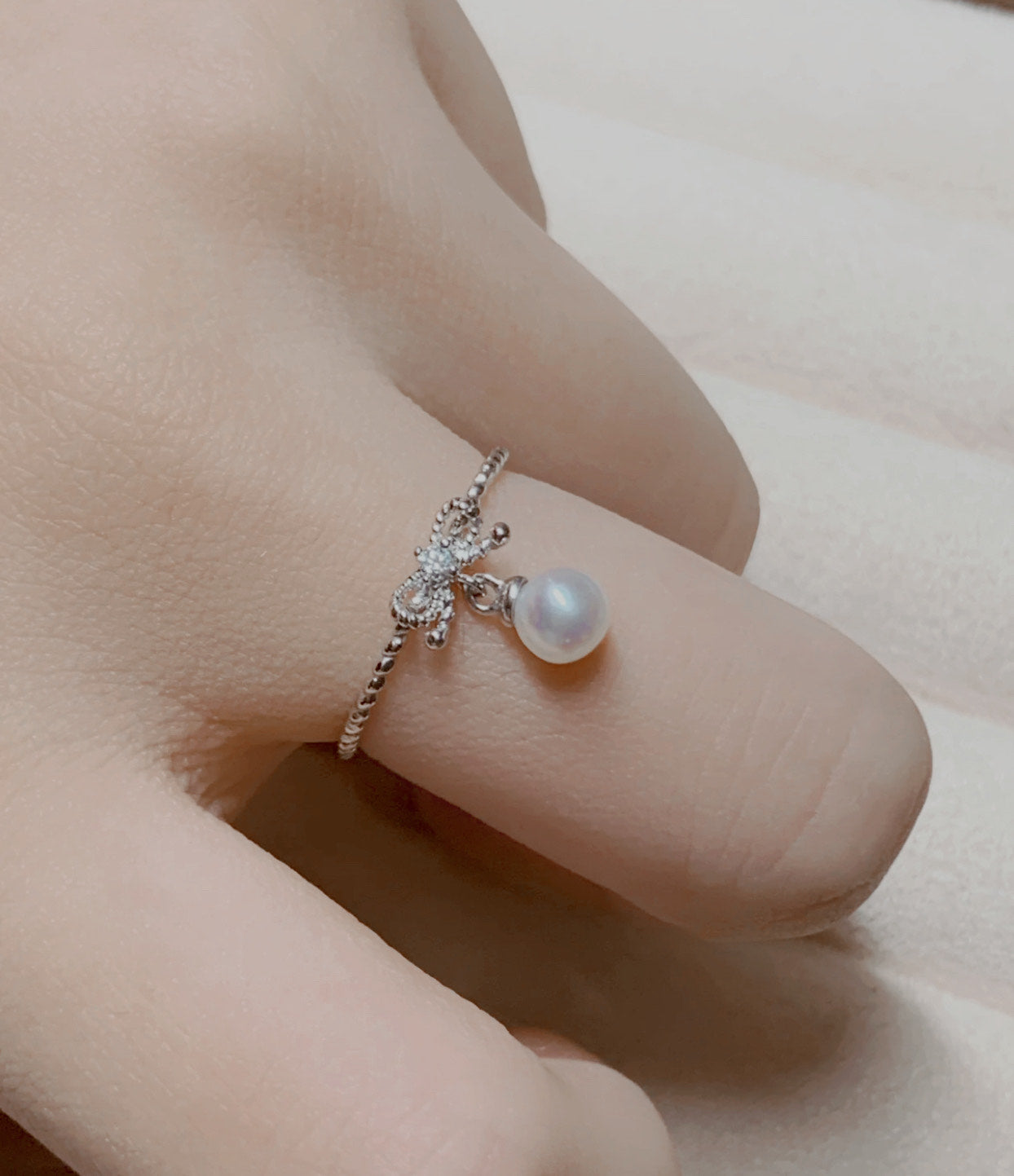 Süßwasserperlen Schleifen Perlenring | Minimalistischer Perle Ring | Bow pearl ring | Sterling Silber | Geschenk für Mädchen | Geburtstag