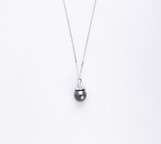 Grüne Tahiti Perle Anhänger in Eichelform mit Sterling Silberkette | Tahitiperle Halskette | 925 Silber | Geschenk für Sie