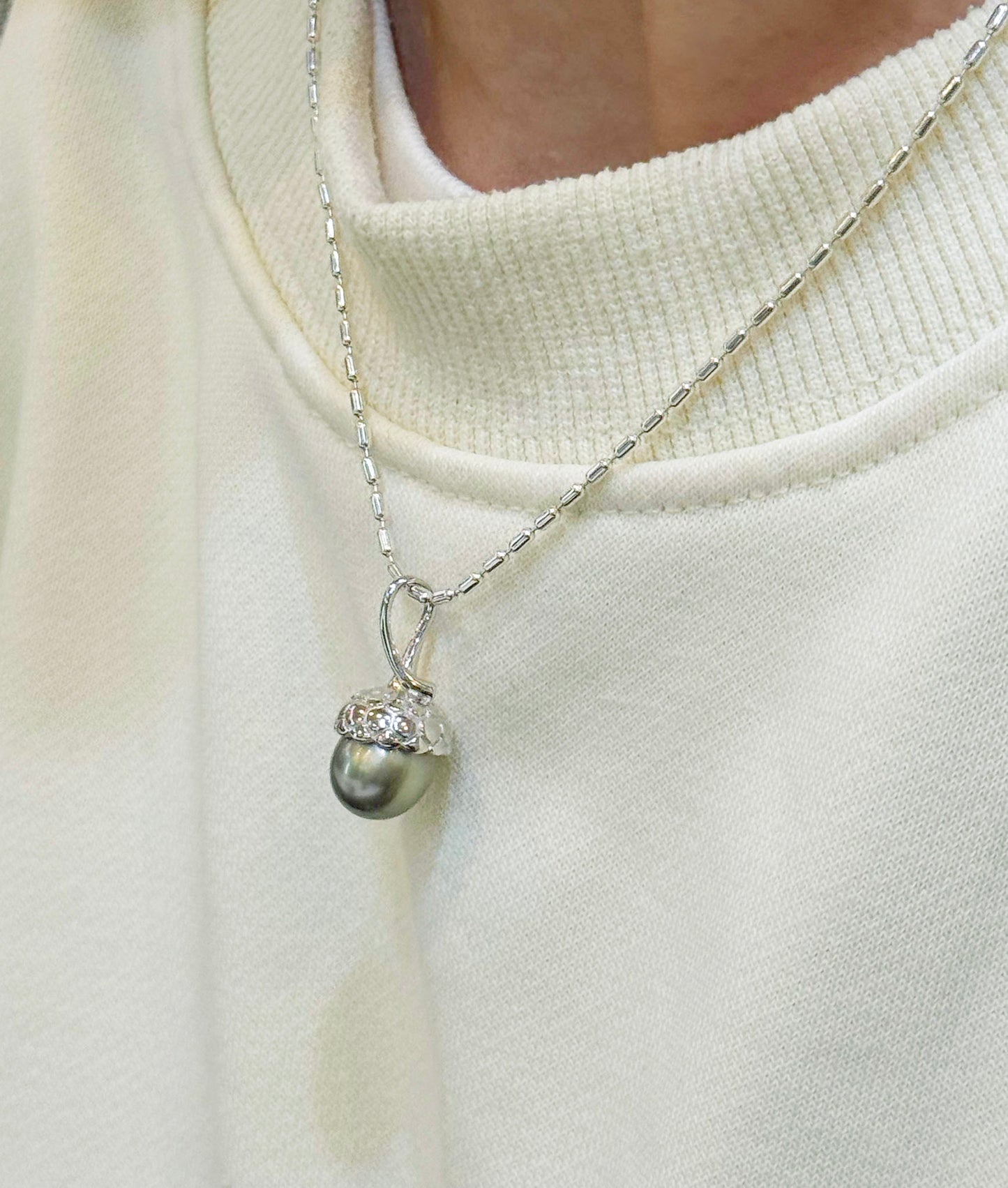 Echte Tahiti Perle Halskette Anhänger Tannenzapfen mit Sterling Silberkette